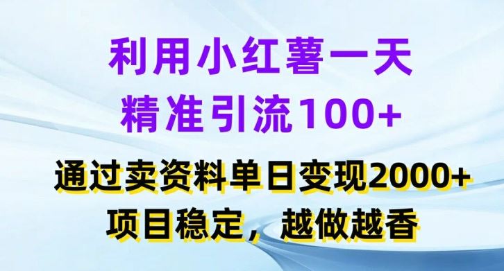利用小红书一天精准引流100+，通过卖项目单日变现2k+，项目稳定，越做越香【揭秘】-巴七创客网