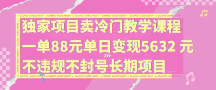 独家项目卖冷门教学课程一单88元单日变现5632元违规不封号长期项目【揭秘】-巴七创客网