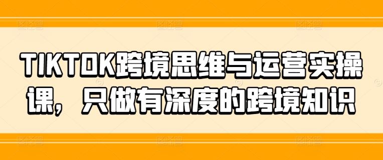 TIKTOK跨境思维与运营实操课，只做有深度的跨境知识-巴七创客网