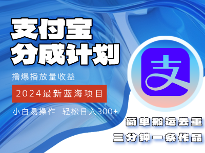 （12058期）2024蓝海项目，支付宝分成计划项目，教你刷爆播放量收益，三分钟一条作…-巴七创客网