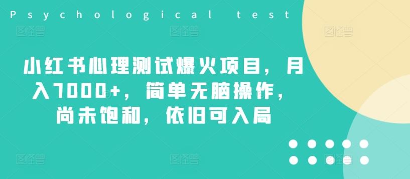 小红书心理测试爆火项目，月入7000+，简单无脑操作，尚未饱和，依旧可入局-巴七创客网