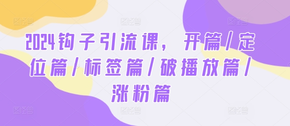 2024钩子引流课，开篇/定位篇/标签篇/破播放篇/涨粉篇-巴七创客网