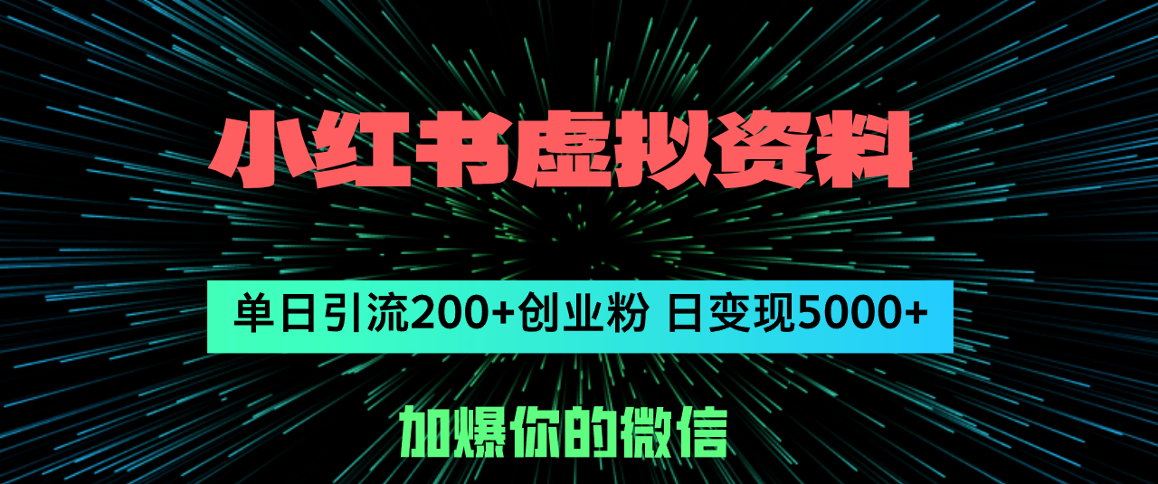 （12164期）小红书虚拟资料日引流200+创业粉，单日变现5000+-巴七创客网