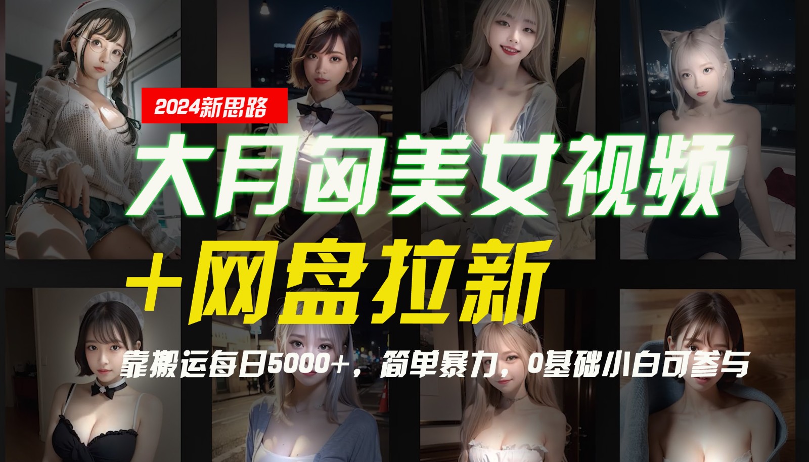 【新思路】大月匈美女视频+网盘拉新，靠搬运每日5000+，简单暴力，0基础小白可参与-巴七创客网