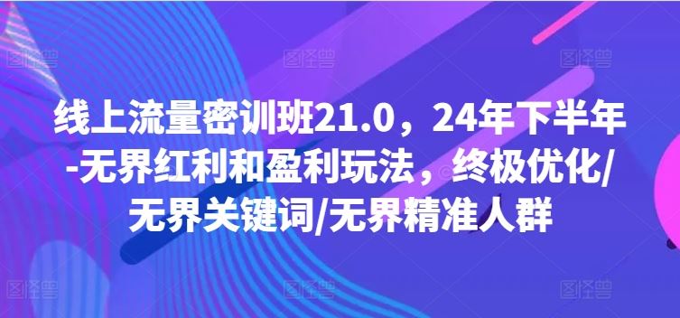 线上流量密训班21.0，24年下半年-无界红利和盈利玩法，终极优化/无界关键词/无界精准人群-巴七创客网