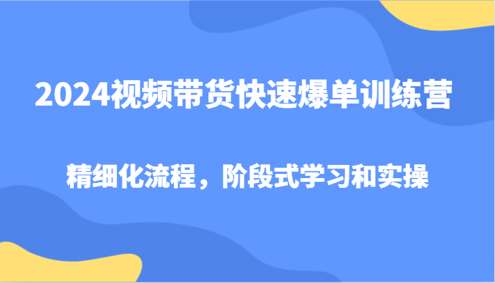 2024视频带货快速爆单训练营，精细化流程，阶段式学习和实操-巴七创客网