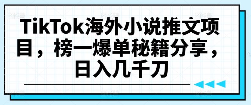 TikTok海外小说推文项目，榜一爆单秘籍分享，日入几千刀-巴七创客网