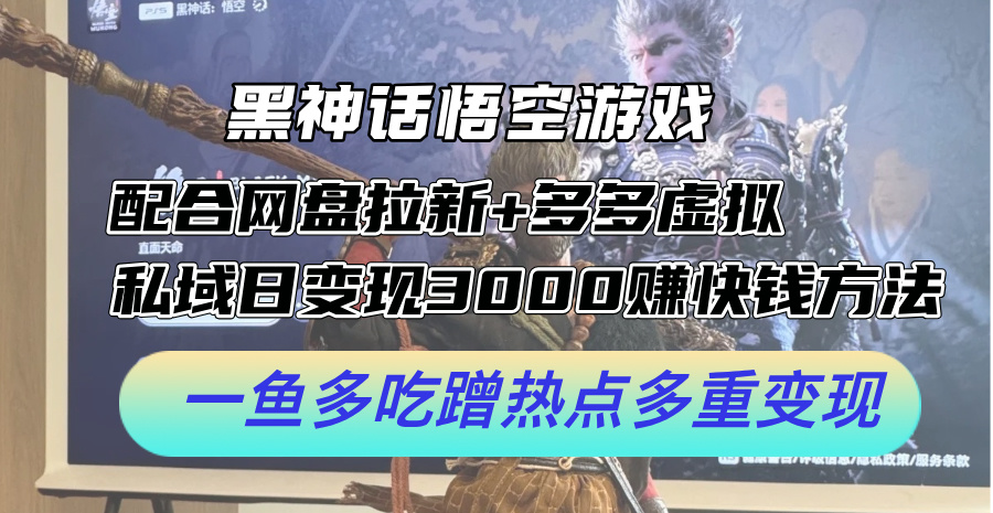 （12316期）黑神话悟空游戏配合网盘拉新+多多虚拟+私域日变现3000+赚快钱方法。…-巴七创客网