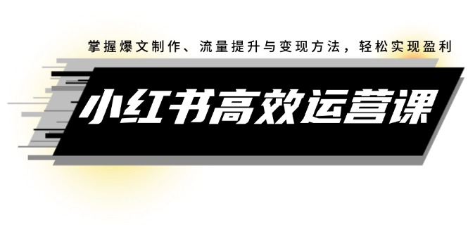 （12369期）小红书高效运营课：掌握爆文制作、流量提升与变现方法，轻松实现盈利-巴七创客网