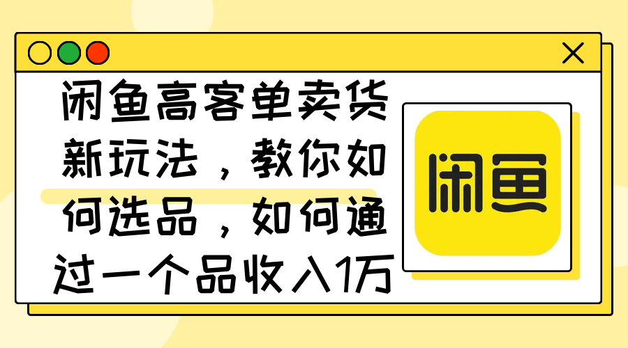 （12387期）闲鱼高客单卖货新玩法，教你如何选品，如何通过一个品收入1万+-巴七创客网