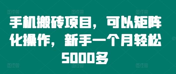 手机搬砖项目，可以矩阵化操作，新手一个月轻松5000多-巴七创客网