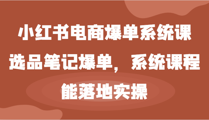 小红书电商爆单系统课-选品笔记爆单，系统课程，能落地实操-巴七创客网