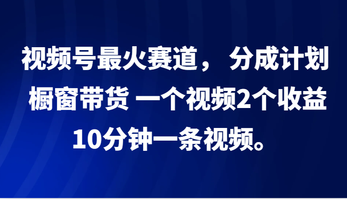 视频号最火赛道， 分成计划， 橱窗带货，一个视频2个收益，10分钟一条视频。-巴七创客网