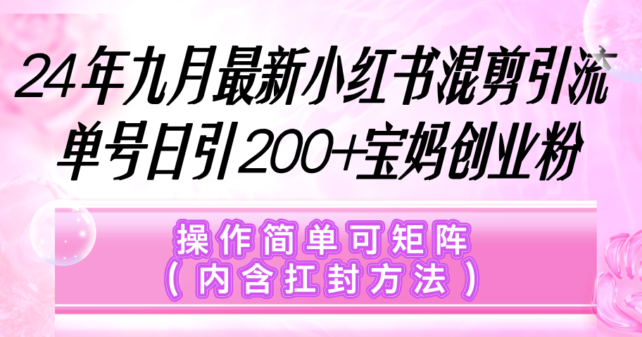 （12530期）小红书混剪引流，单号日引200+宝妈创业粉，操作简单可矩阵（内含扛封…-巴七创客网