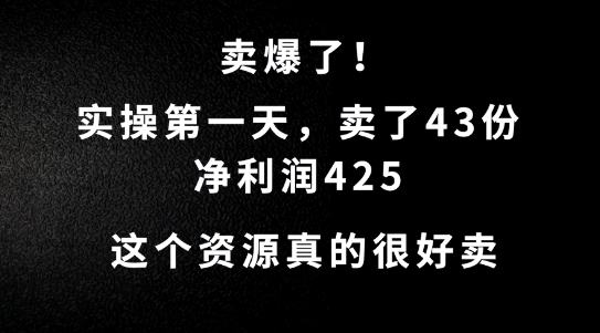 这个资源，需求很大，实操第一天卖了43份，净利润425【揭秘】-巴七创客网
