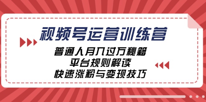 视频号运营训练营：普通人月入过万秘籍，平台规则解读，快速涨粉与变现-巴七创客网