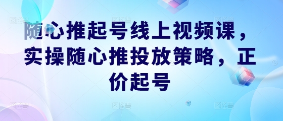 随心推起号线上视频课，实操随心推投放策略，正价起号-巴七创客网