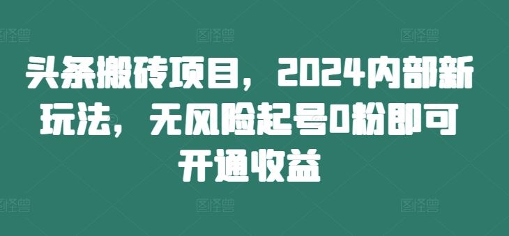 头条搬砖项目，2024内部新玩法，无风险起号0粉即可开通收益-巴七创客网