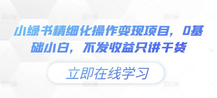 小绿书精细化操作变现项目，0基础小白，不发收益只讲干货-巴七创客网