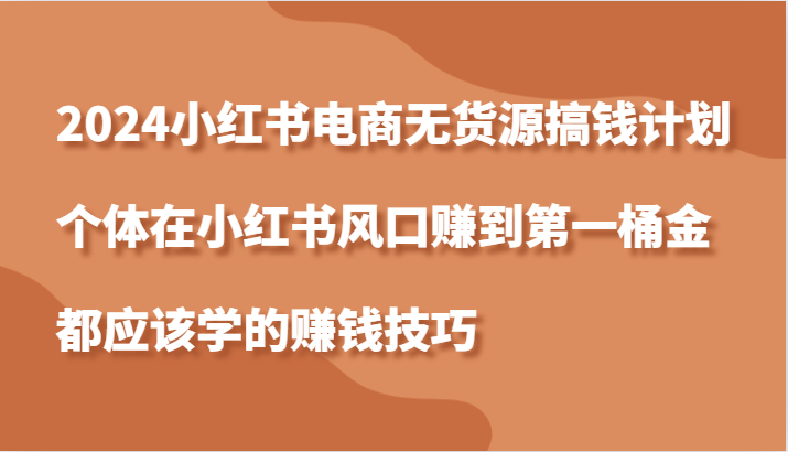 2024小红书电商无货源搞钱计划，个体在小红书风口赚到第一桶金应该学的赚钱技巧-巴七创客网