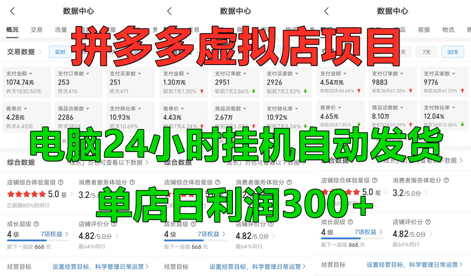 拼多多虚拟店铺项目，电脑挂机自动发货，单店日利润300+-巴七创客网