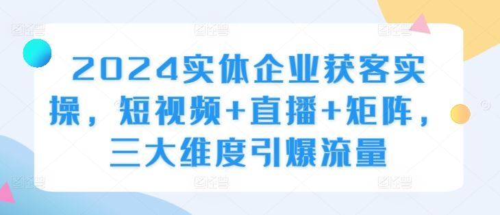 2024实体企业获客实操，短视频+直播+矩阵，三大维度引爆流量-巴七创客网