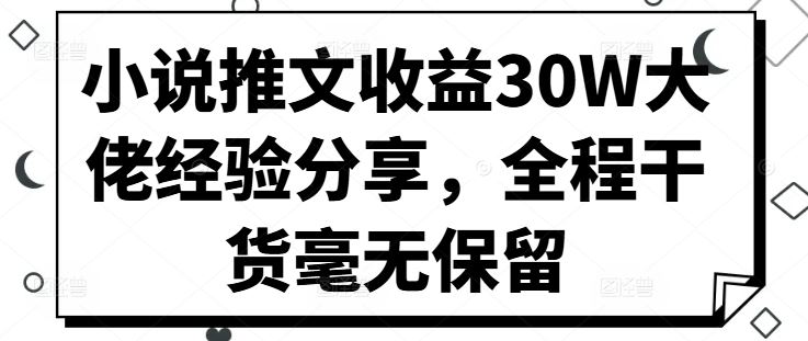 小说推文收益30W大佬经验分享，全程干货毫无保留-巴七创客网
