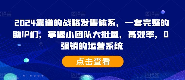 2024靠谱的战略发售体系，一套完整的助IP们，掌握小团队大批量，高效率，0 强销的运营系统-巴七创客网