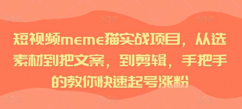 短视频meme猫实战项目，从选素材到把文案，到剪辑，手把手的教你快速起号涨粉-巴七创客网