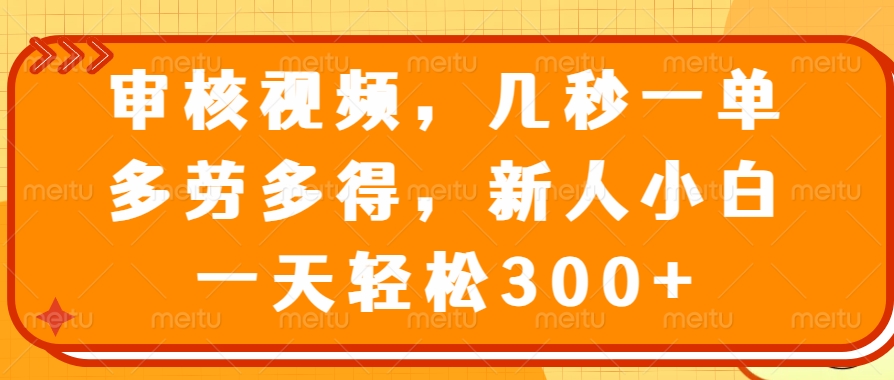 （14294期）审核视频，几秒一单，多劳多得，新人小白一天轻松300+-巴七创客网