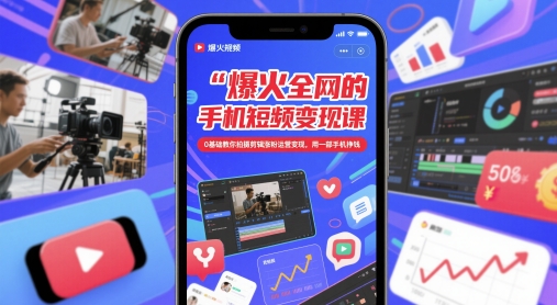 爆火全网的手机短视频变现课，0基础教你拍摄剪辑涨粉运营变现，用一部手机挣钱-巴七创客网
