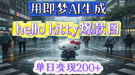 用即梦AI生成Hello Kitty爆款图，单日变现2张-巴七创客网