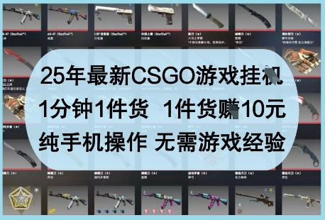 25年最新CSGO游戏挂G，1分钟1件货，1件货挣10元，纯手机操作，无需游戏经验【揭秘】-巴七创客网
