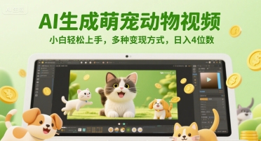 AI生成萌宠动物视频，小白轻松上手，多种变现方式，日入4位数-巴七创客网