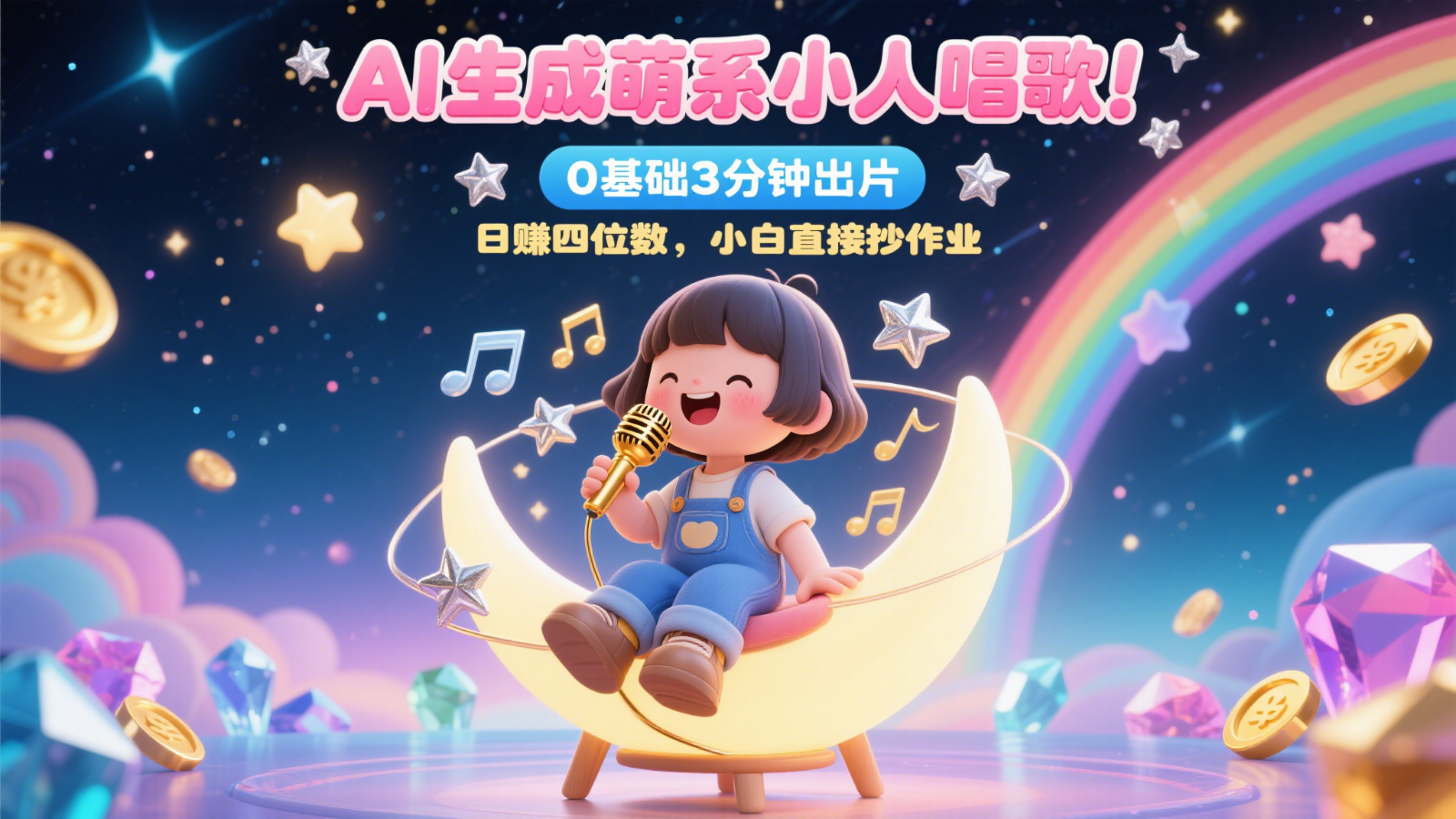 AI生成萌系小人唱歌！0基础3分钟出片，28个作品涨粉9万，日赚四位数，小白直接抄作业-巴七创客网