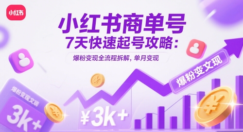 小红书商单号7天快速起号攻略：爆粉变现全流程拆解，单月变现3k+-巴七创客网