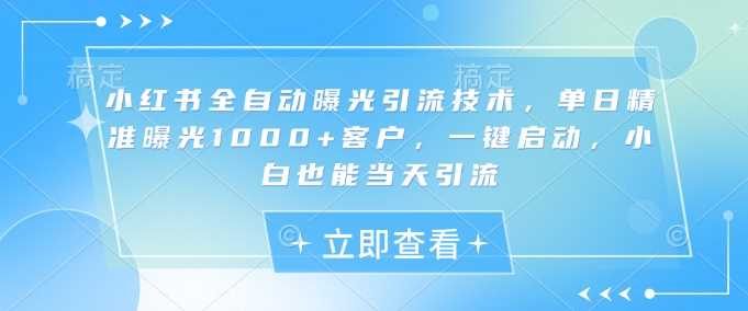 小红书全自动曝光引流技术，单日精准曝光1000+客户，一键启动，小白也能当天引流【揭秘】-巴七创客网
