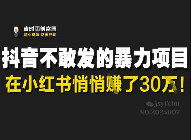 抖音不敢发的暴利项目，在小红书悄悄挣了30W-巴七创客网