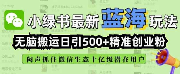 小绿书无脑搬运引流，全自动日引500精准创业粉，微信生态内又一个闷声发财的机会-巴七创客网