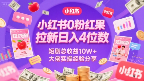 小红书0粉红果短剧拉新日入4位，数短剧总收益10W+大佬实操经验分享-巴七创客网