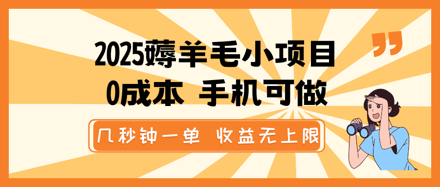 2025薅羊毛小项目，0成本 手机可做，几秒钟一单，收益无上限-巴七创客网