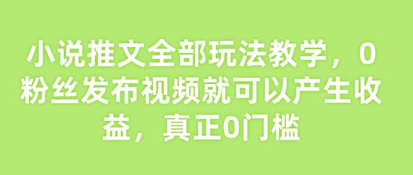 小说推文全部玩法教学，0粉丝发布视频就可以产生收益，真正0门槛-巴七创客网