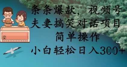 条条爆款，视频号夫妻搞笑对话项目，简单操作，小白轻松日入3张+-巴七创客网