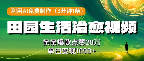 利用AI免费制作田园生活治愈视频，条条爆款点赞20W，单日变现几张-巴七创客网
