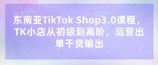 东南亚TikTok Shop3.0课程，TK小店从初级到高阶，运营出单干货输出-巴七创客网