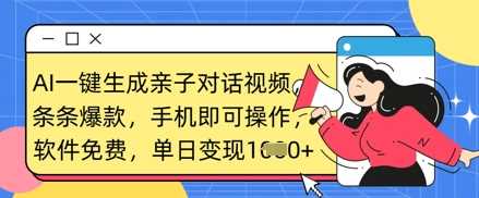 AI一键生成亲子对话视频，条条爆款，一部手机即可操作，单日变现数张-巴七创客网