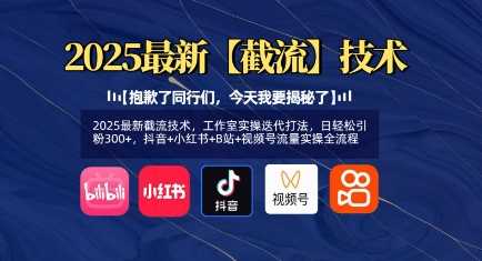 2025最新截流技术，工作室实操迭代打法，日轻松引粉300+，抖音+小红书+B站+视频号流量实操全流程-巴七创客网