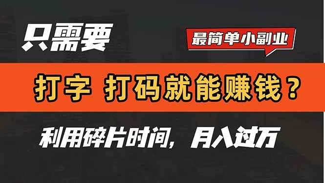 （14673期）只需要打字，打码，就能赚钱？简单的赚钱小副业，利用碎片时间，月入过万-巴七创客网