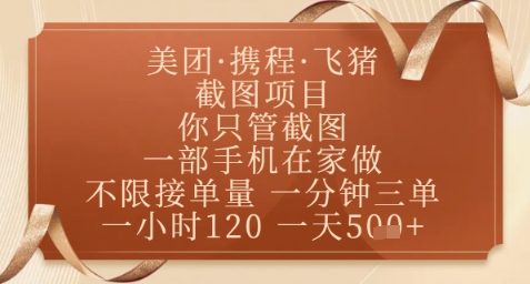 飞猪美团截图项目，你只管截图，一部手机在家做，正规平台无套路，一天5张+【揭秘】-巴七创客网