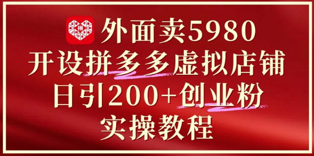 外面卖5980开设拼多多虚拟店铺：单日引流200+创业付费粉实战教程-巴七创客网